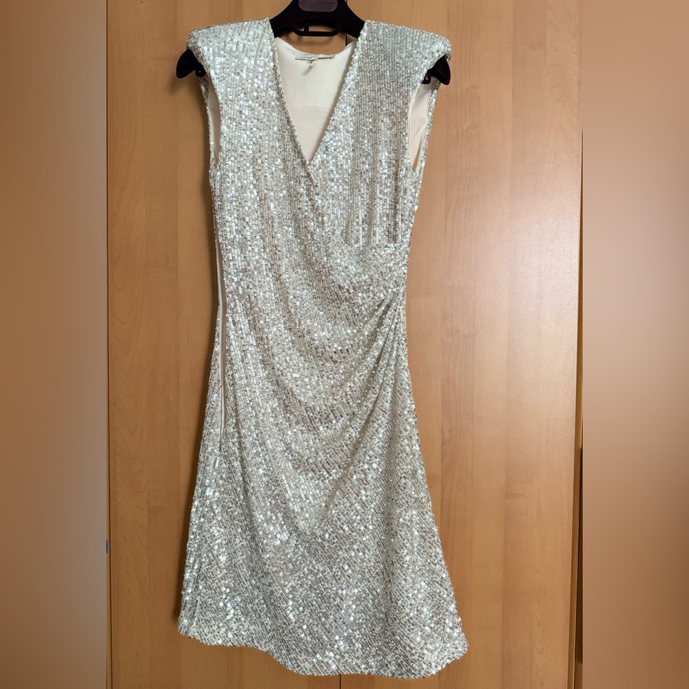 Maje Glittering Silver Backless Dress